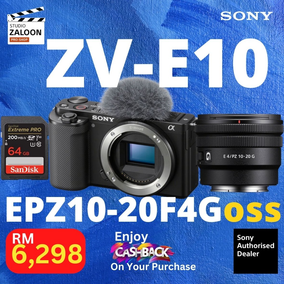Sony ZVE10 Mirrorless Camera (Black) & Sony EPZ1020 F4 GOSS