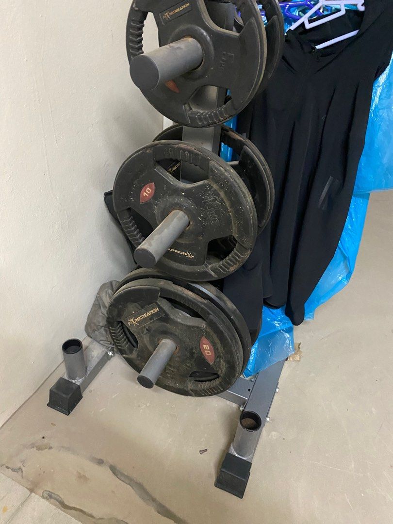 Squat rack with barbells and weights, Sports Equipment, Exercise