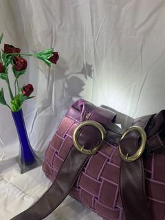 tas selempang crossbody sling bag purple ungu kulit anyam