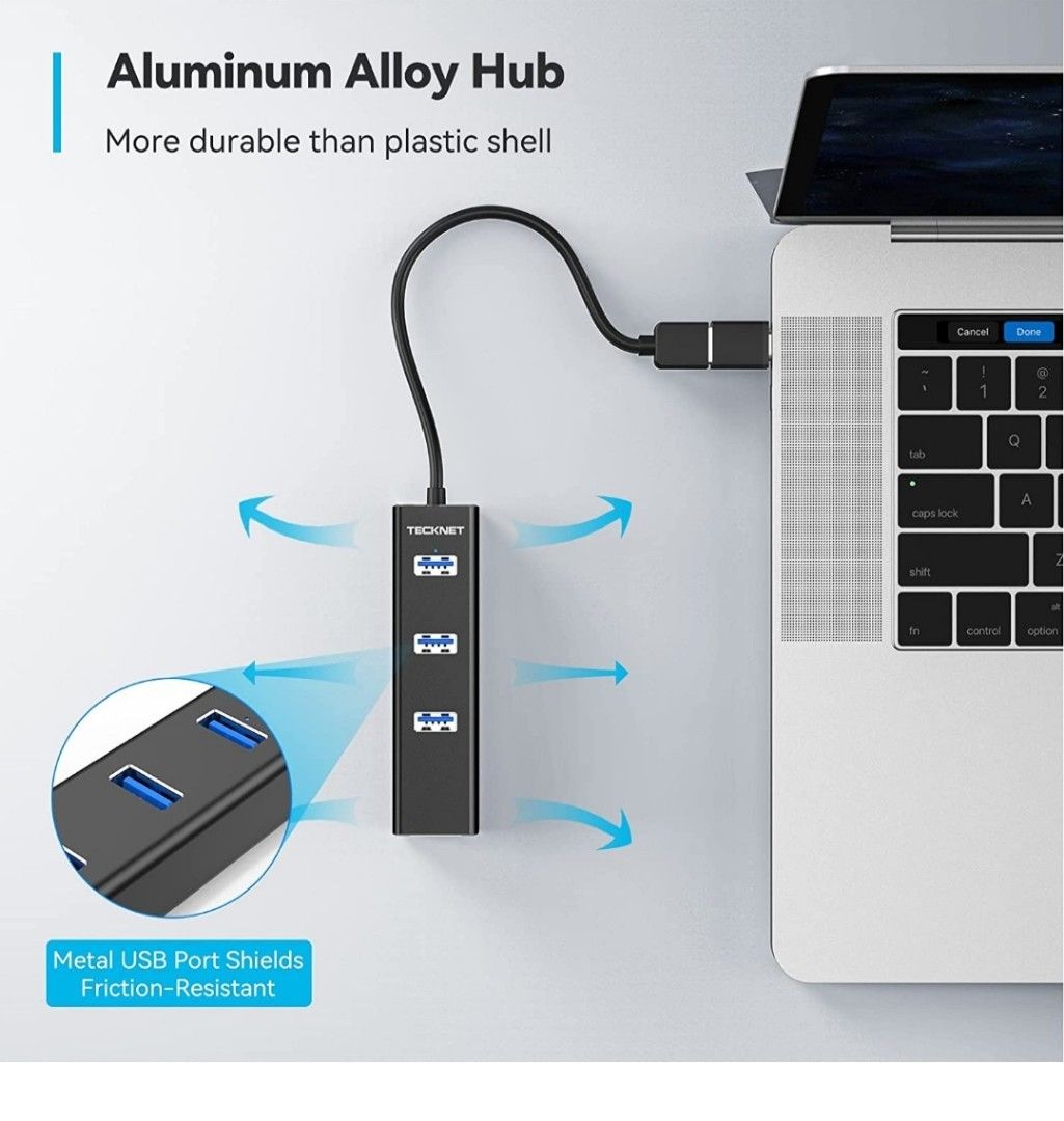 USB to Adapter, USB C to Aluminum 3 Port USB
