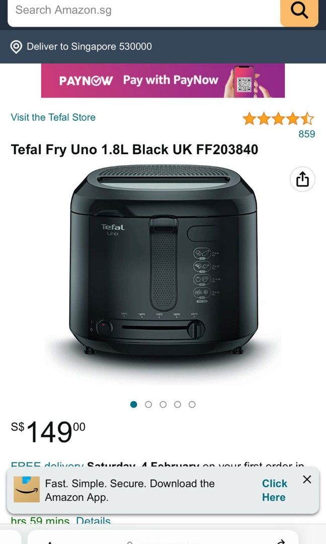 Tefal ff203840 uno deep online fat fryer