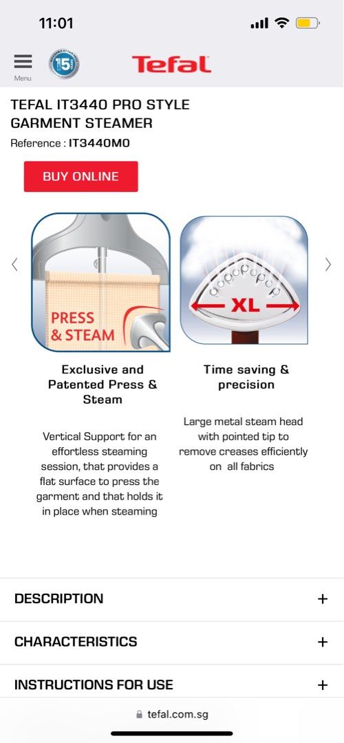 TEFAL IT3440 PRO STYLE GARMENT STEAMER, TV & Home Appliances, Irons ...