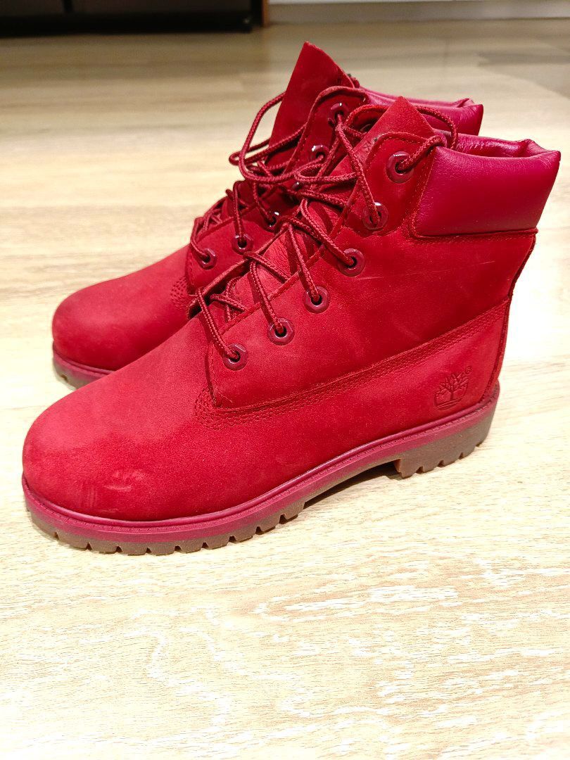 Red suede timbs on sale