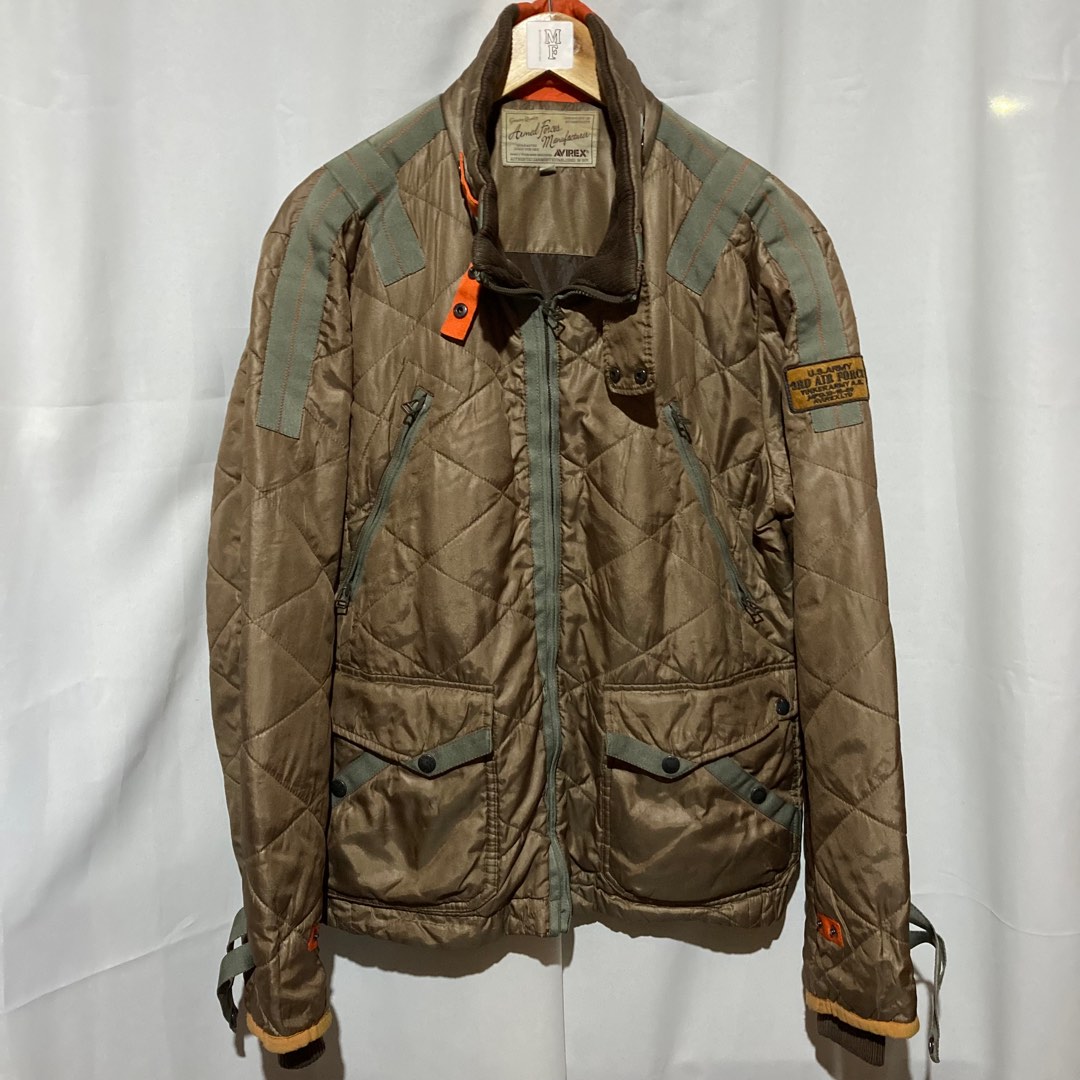 Used AVIREX Taping Custom Jacket Quilted Filling Logo Patch Zip Up Rib ...