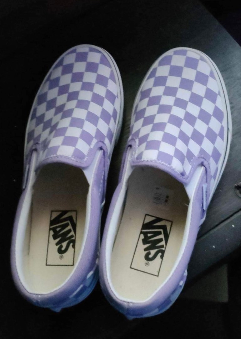Lilac and discount white checkered vans
