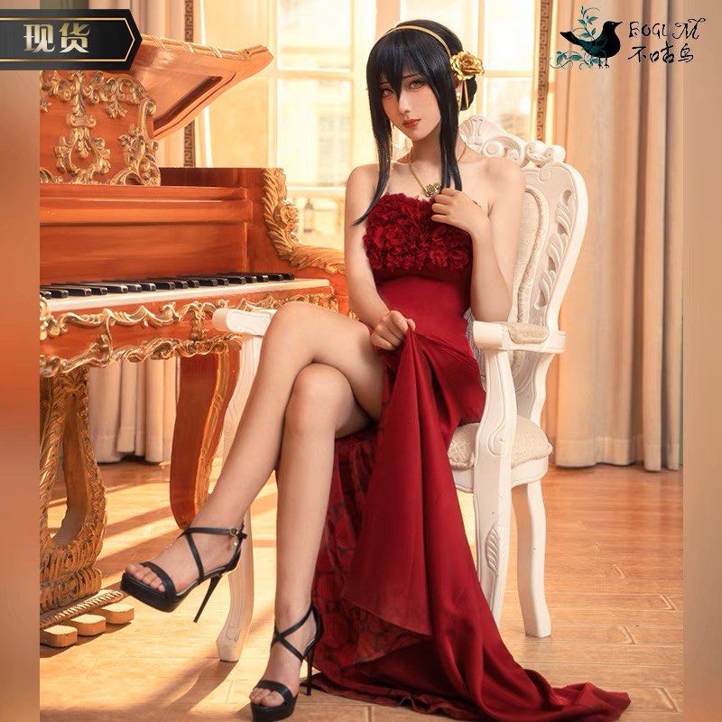 Yor red dress cosplay spyxfamily tower records red evening dress