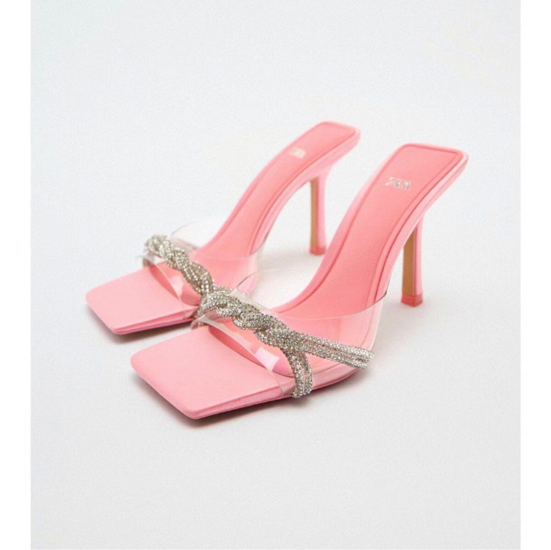Zara high-heel vinyl sandals with rhinestones, Women's Fashion, Footwear,  Heels on Carousell