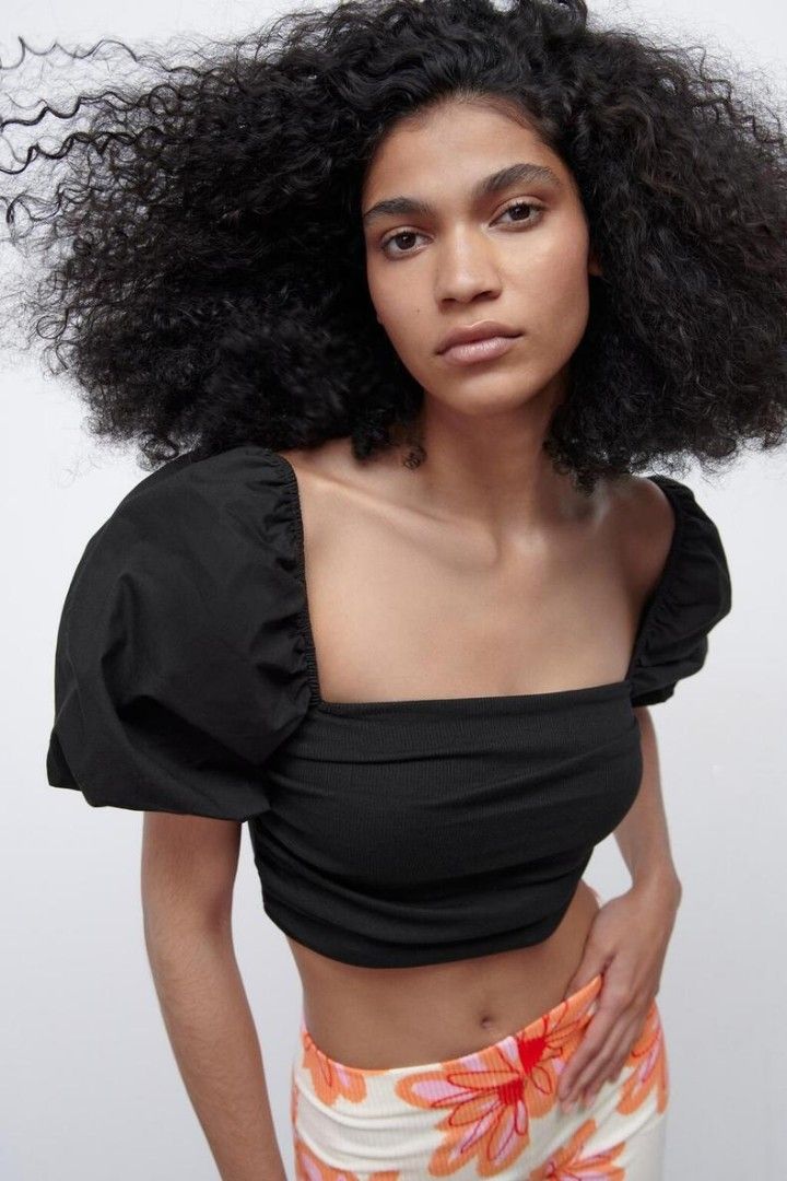 Zara Puffy Sleeve Black Top, Women's Fashion, Tops, Shirts on Carousell