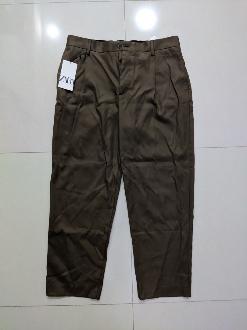 Zara Wide Leg Pleated Pants, Men's Fashion, Bottoms, Trousers on Carousell