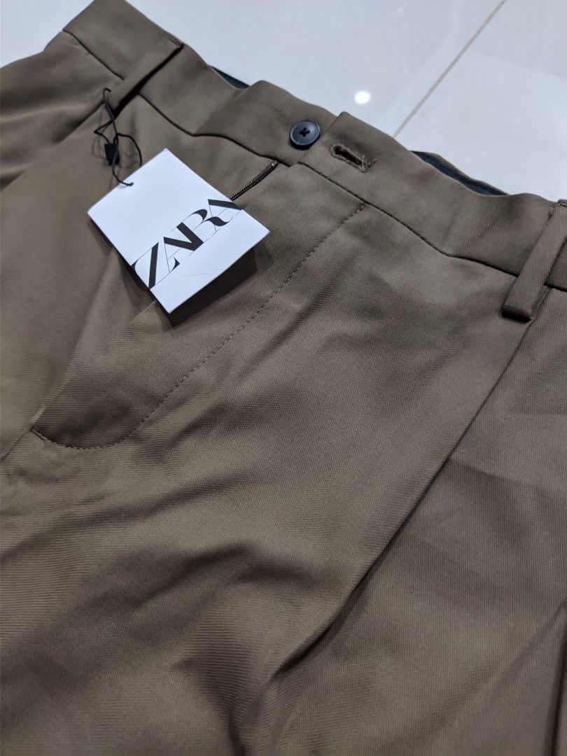 Zara Wide Leg Pleated Pants, Men's Fashion, Bottoms, Trousers on Carousell