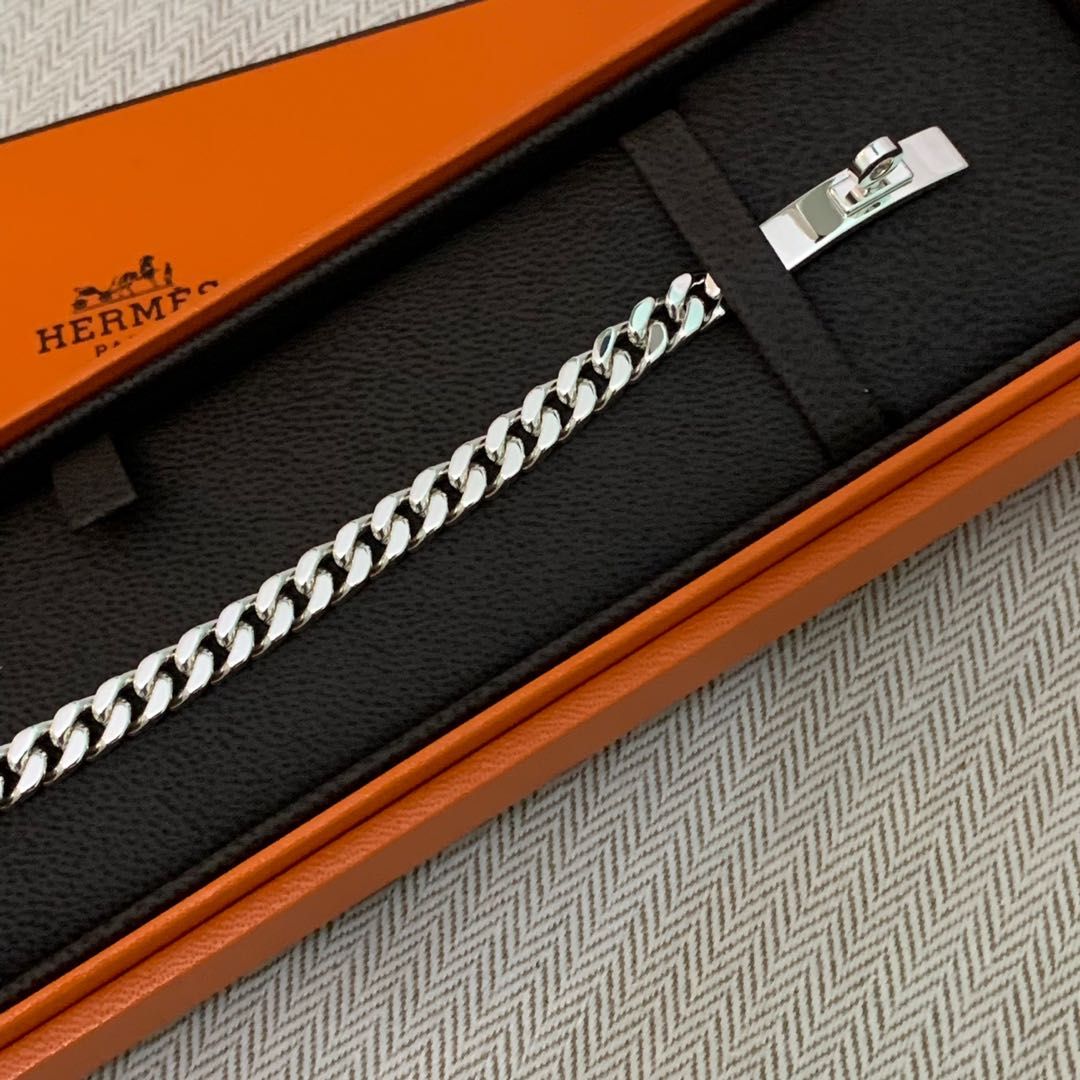 Hermes Sterling Silver Kelly Gourmette GM Bracelet St