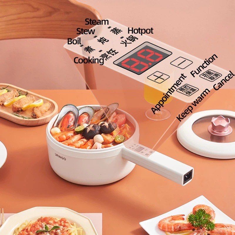 Uringo 3L Multifunctional Electric Hot Pot Non-Stick Inner Pot Electric Cooking Pot Cooking Pot Frying Pan Household, Size: with Top Steamer