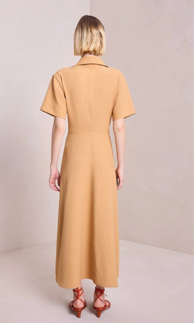 ALC Florence pleated midi dress beige brown