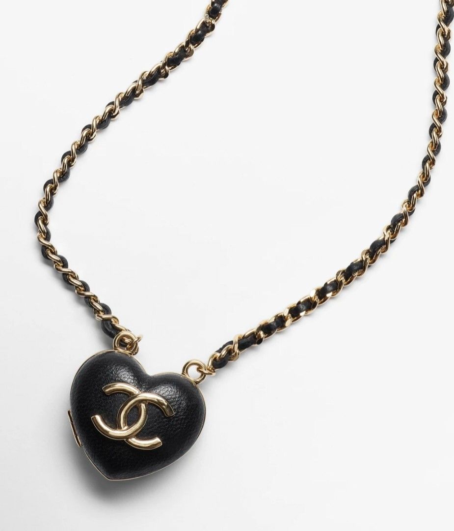 Long pendant necklace - Metal, lambskin & strass, ruthenium