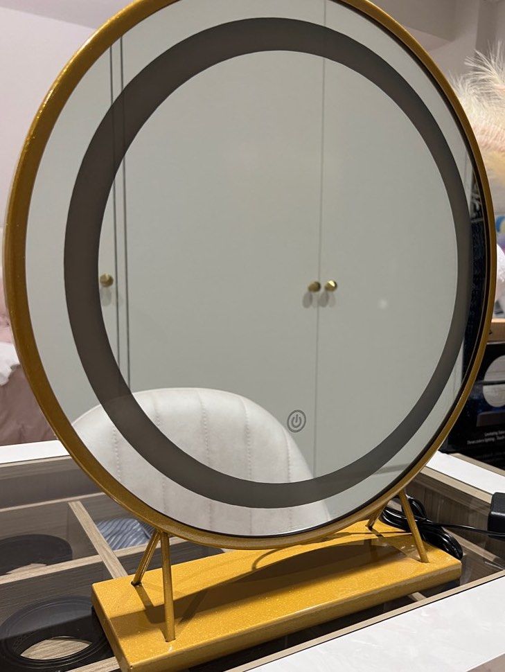 Brand New LED Gold Mirror 3 Light Modes!, Furniture & Home Living