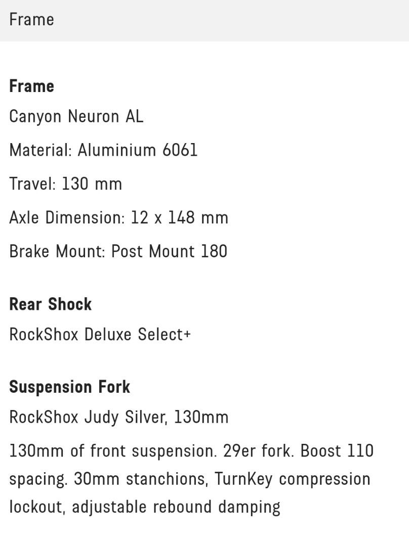 Canyon neuron shop size chart