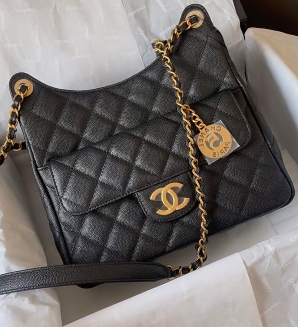 Chanel 23P Black Medium Hobo bag in Caviar, Luxury, Bags & Wallets