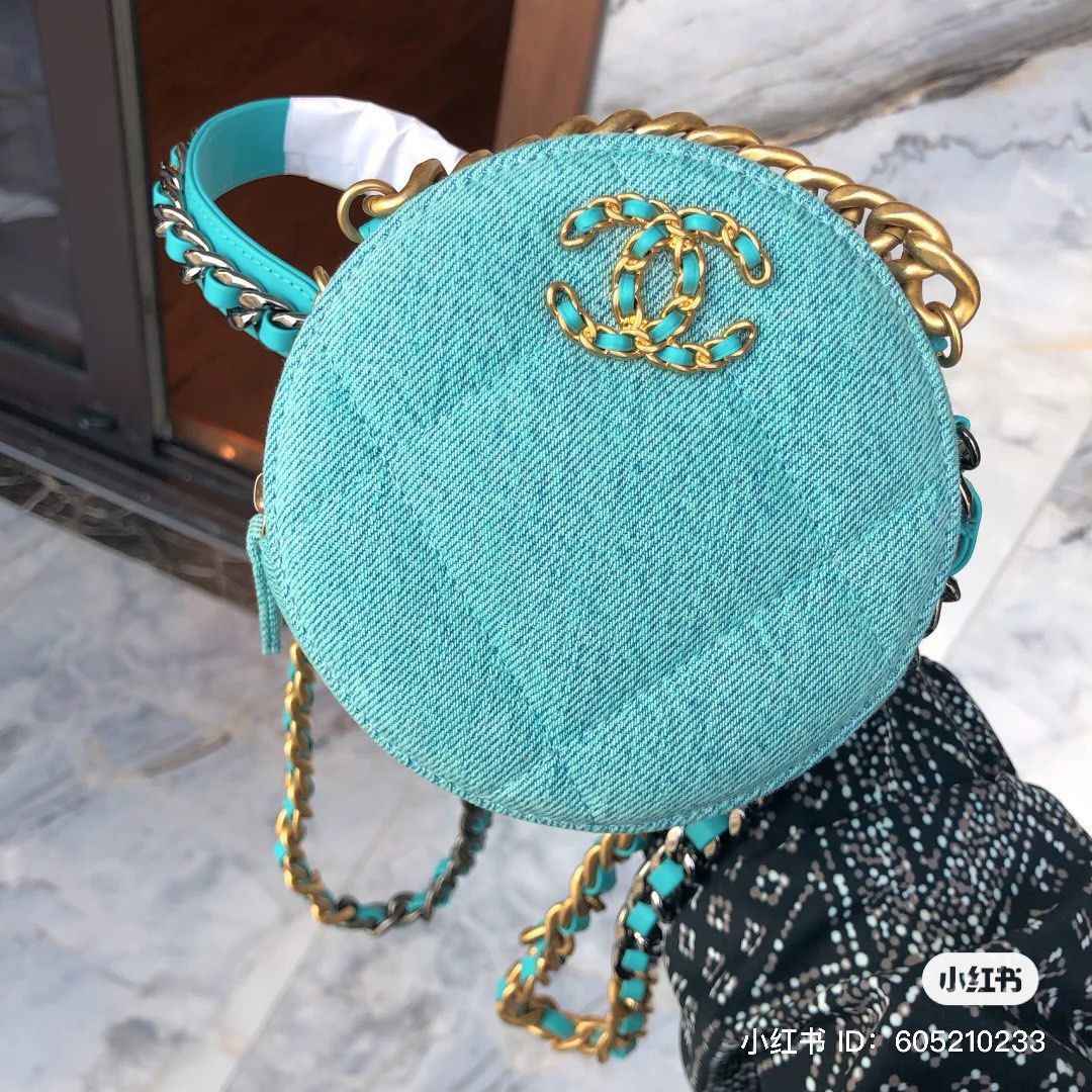 Chanel Denim Round Mini Bag AP0945, Luxury, Bags & Wallets on Carousell