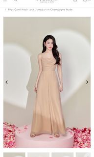 Chello Rhys Cowl Neck Lace Jumpsuit in Champagne Nude