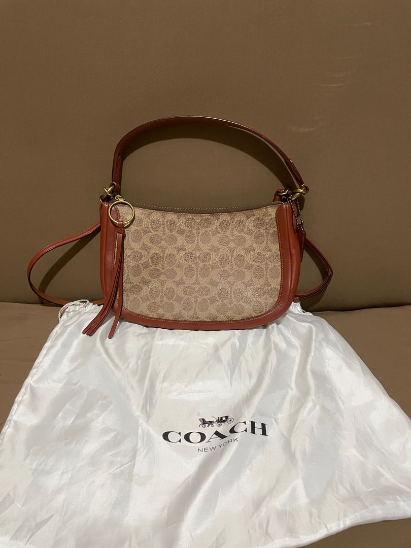 Coach Signature Tan Rust Sutton Crossbody Bag, Barang Mewah, Tas