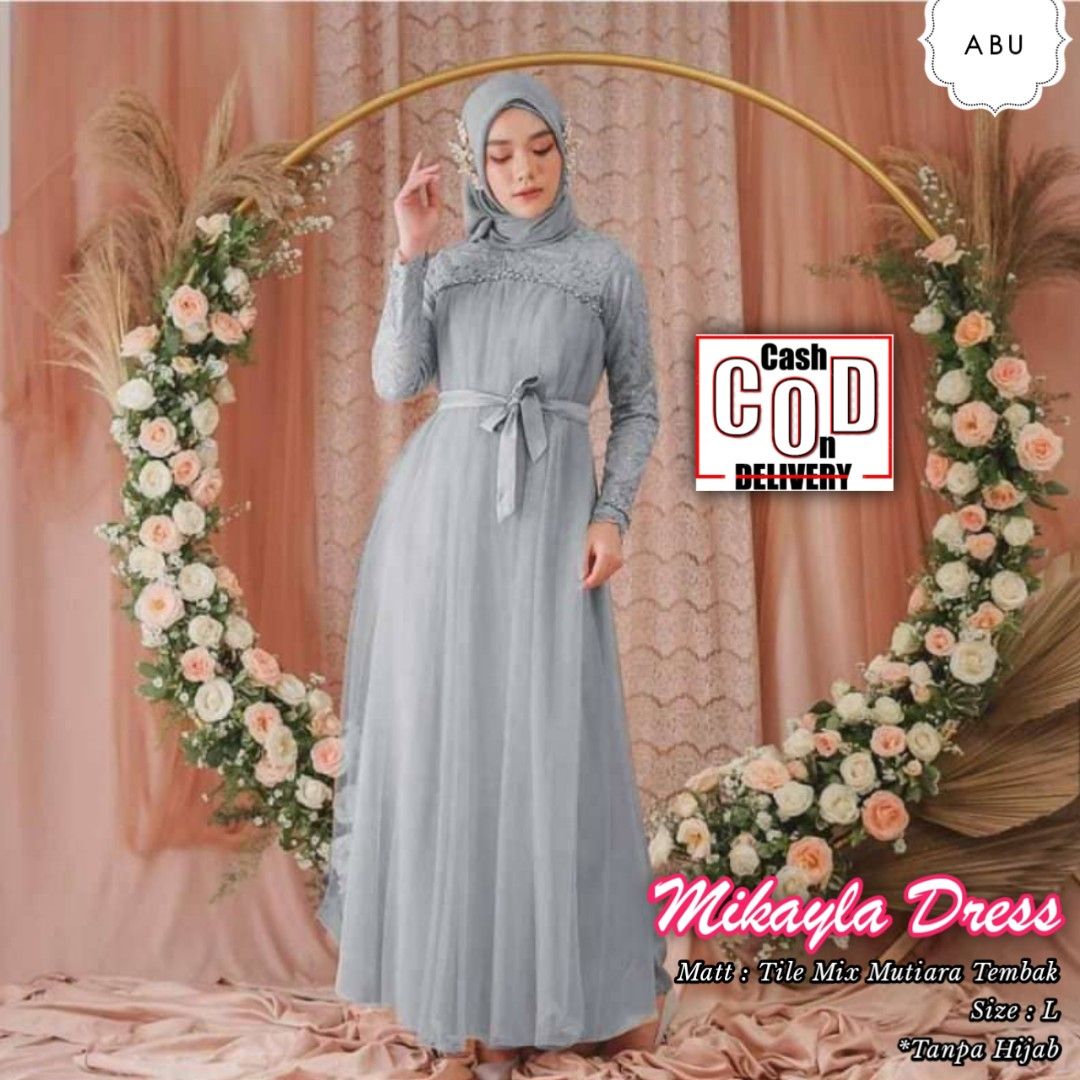 COD MIKAYLA DRESS TILE MIX MUTIARA Fesyen Wanita Muslim Fashion