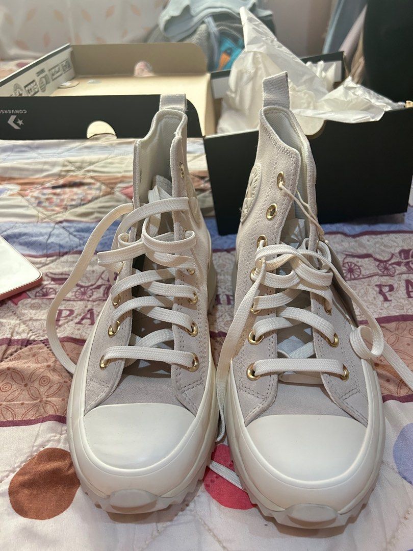 Grey suede converse high tops with rose online gold