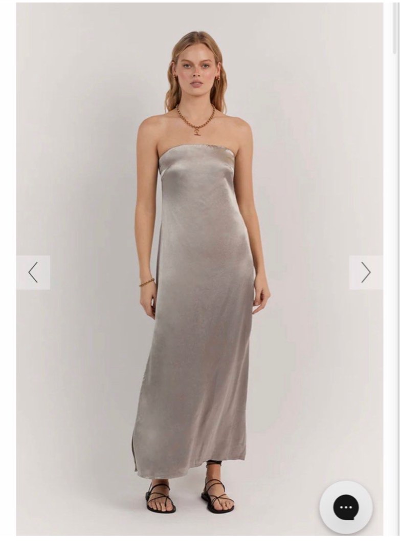 DISSH MIA PEWTER STRAPLESS SATIN DRESS, Women's Fashion, Dresses & Sets