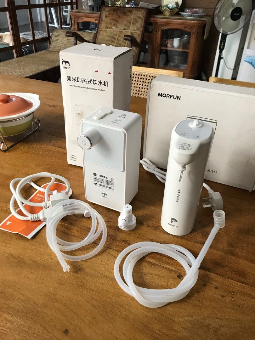 Electric Portable Water Heater (Category: Kettles & Airpots) located in Marilao. Submitted by carloyacob (Listing ID 1216308885, Image 2). Description: Both brand new, just packaging issues JMEY M2 Mini Portable Hot Water Heater 2,400 MORFUN Portable Hot Water Heater 2,600 Ships from Bulacan RFS: Got as gifts, tested and stored.