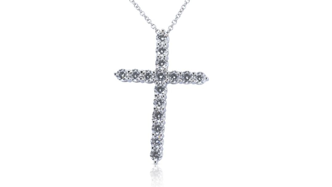 Elegant 18k White Gold Cross Necklace w/ Pendant 2.25 ct Natural