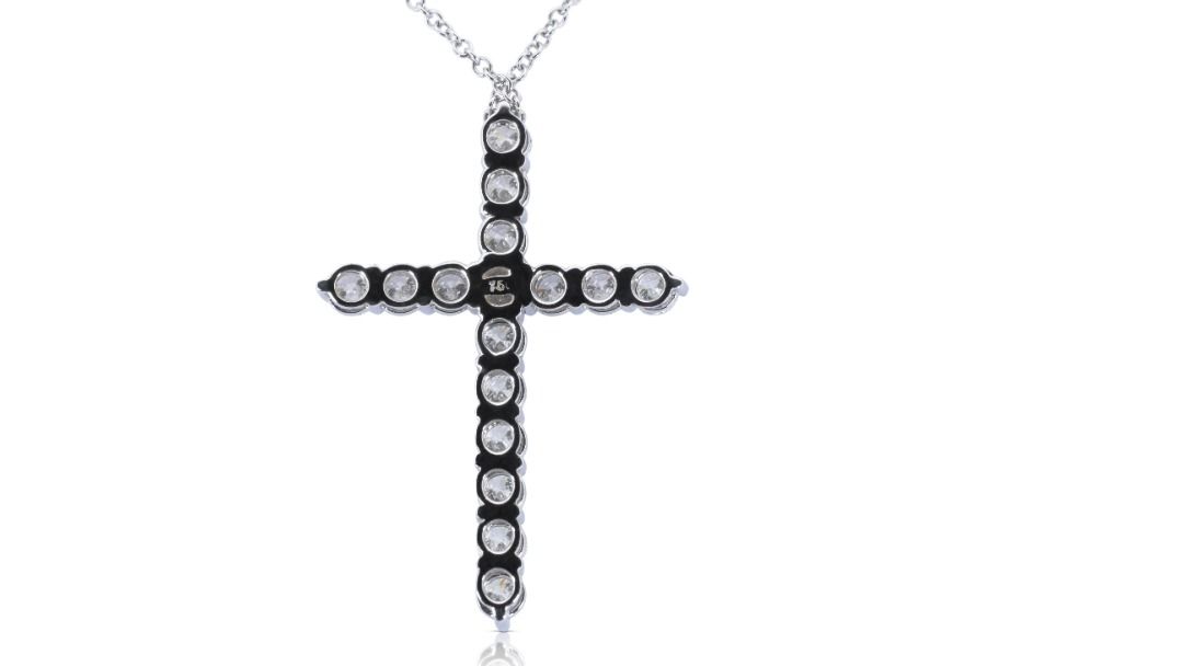 Elegant 18k White Gold Cross Necklace w/ Pendant 2.25 ct Natural