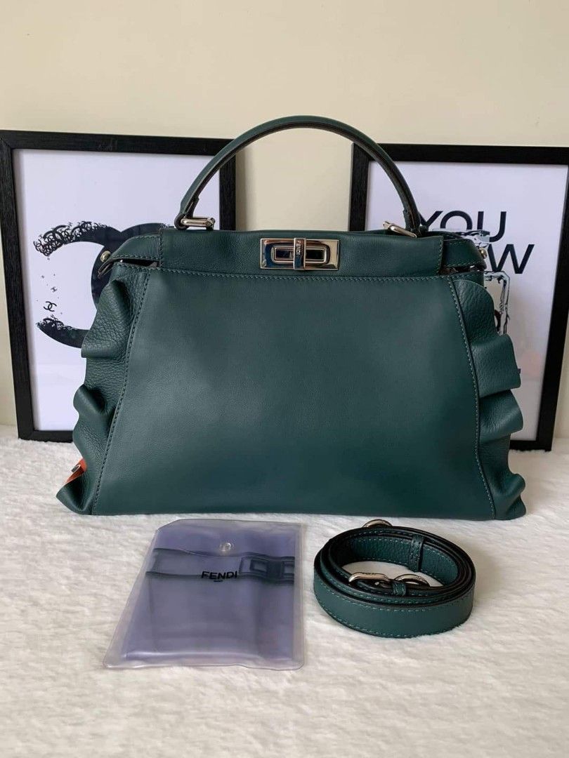 CLEARANCE SALE Fendi Medium Peekaboo Bicolor Teal and Coral Waves 2 way Bag Luxury Bags Wallets on Carousell