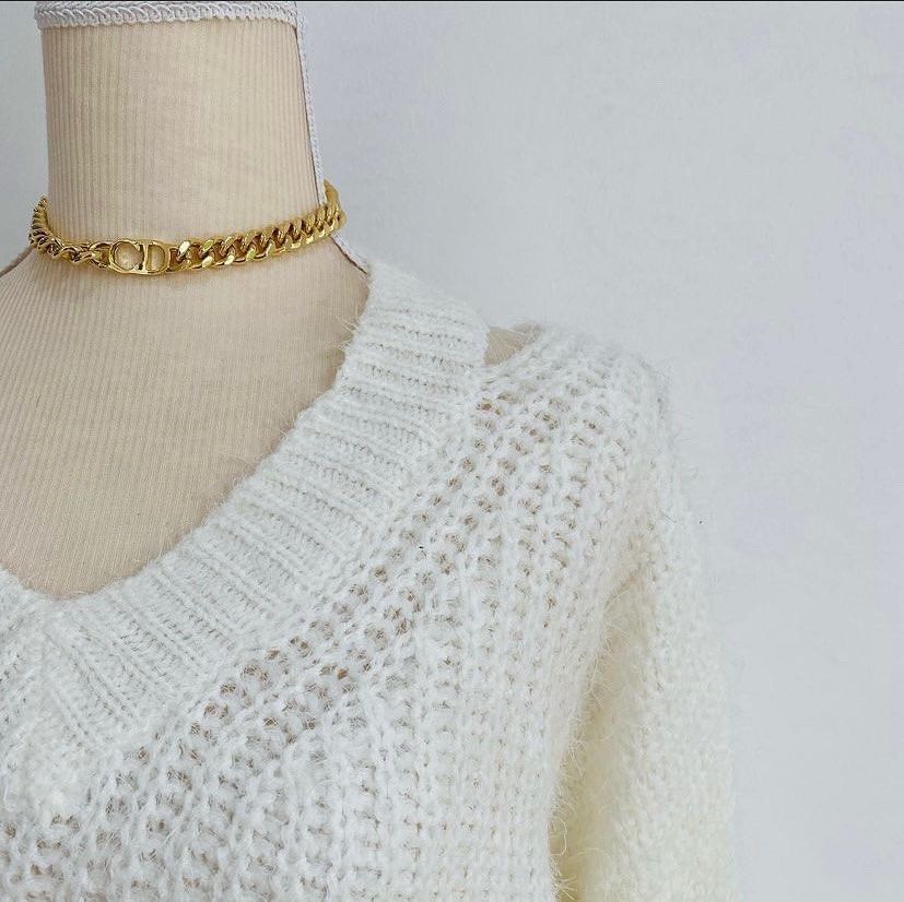 White Furry Double Zip Sweater (M)