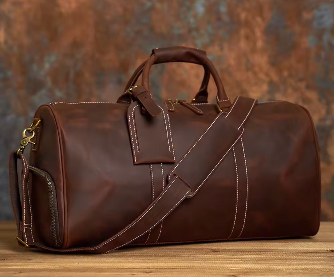 Genuine Leather Duffel Bag For Vacations And Weekends Airport Carry On