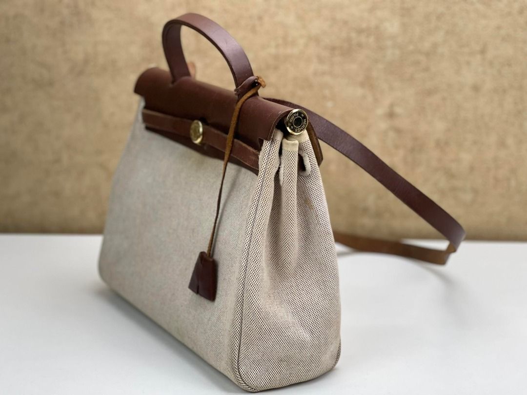 Hermes Hermes Herbag Zip MM 2 in 1 Beige Canvas Brown Leather