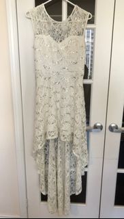 High-low White Sequinned Formal Dress