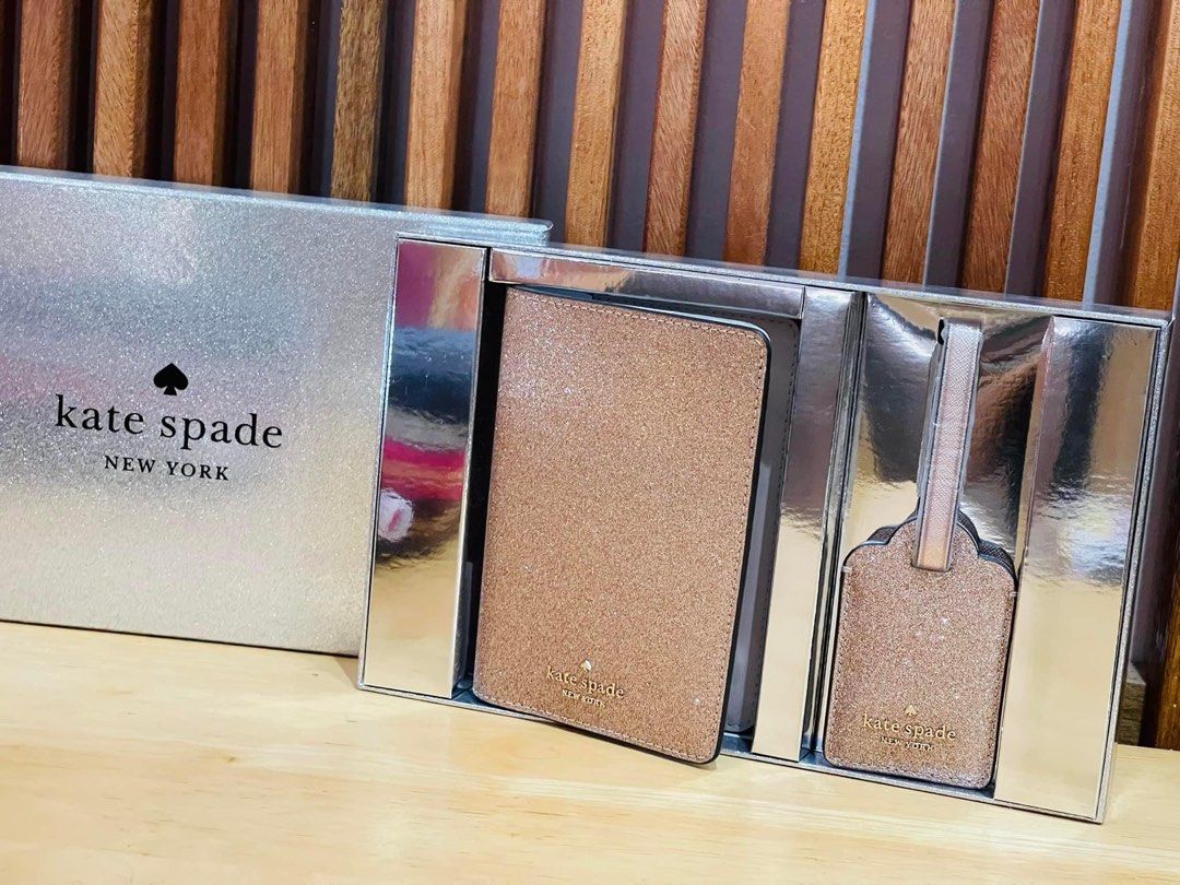 Kate Spade Shimmy Boxed Travel Set Passport Holder Luggage Tag Rose Gold Women s Fashion Bags Wallets Wallets Card holders on Carousell