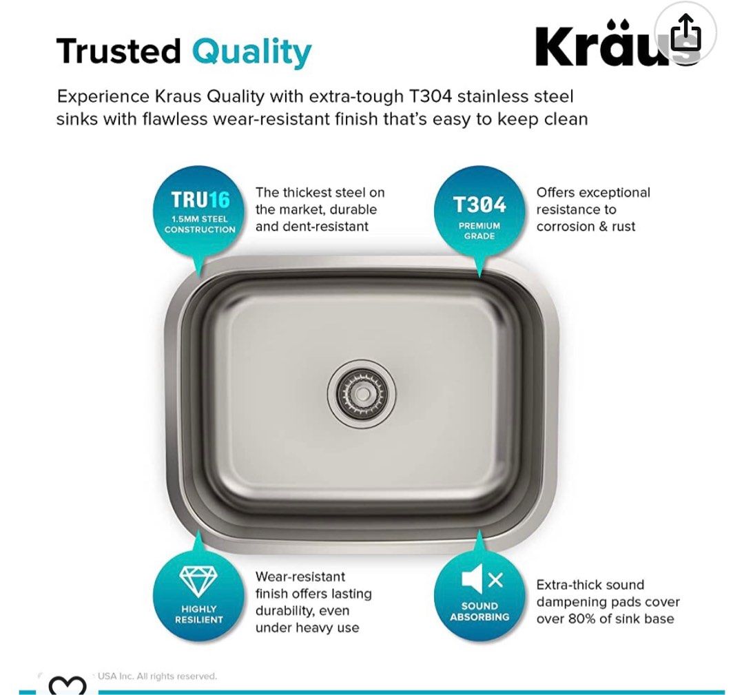 Kitchen sink (Kraus stainless steel sink, made in Korea), Furniture