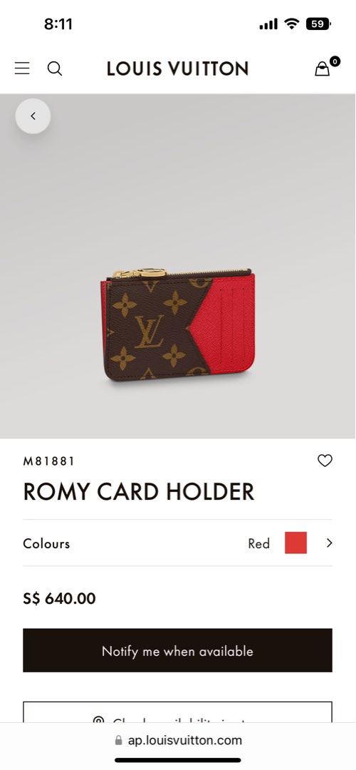 LV Romy Card Holder Wallet, Women's Fashion, Bags & Wallets 
