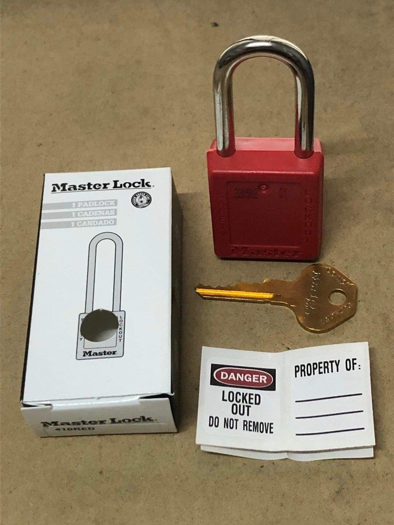 Master Lock (Category: Locks, Doors & Gates) located in Santa Lucia. Submitted by twicebutn1ce (Listing ID 1216391958, Image 2). Description: Masterlock Padlock 410 orig price is 1,300 negotiable Red Zenex™ Thermoplastic Safety Padlock, 1-1/2in (38mm) Wide with 1-1/2in (38mm) Tall Shackle OVERVIEW •410 Thermoplastic Safety Padlock •1-1/2in (38mm) wide, 1-3/4in (44mm) tall Thermoplastic red body, shackle with 1-1/2in (38mm) clearance •Designed exc