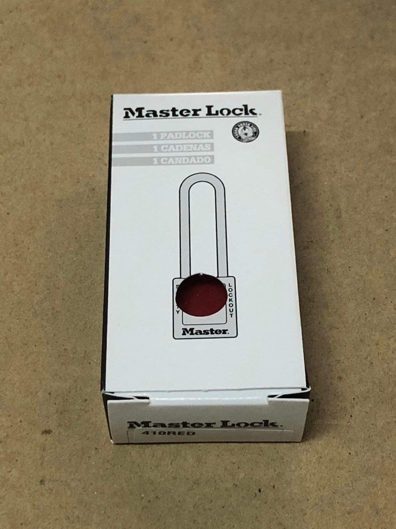 Master Lock (Category: Locks, Doors & Gates) located in Santa Lucia. Submitted by twicebutn1ce (Listing ID 1216391958, Image 3). Description: Masterlock Padlock 410 orig price is 1,300 negotiable Red Zenex™ Thermoplastic Safety Padlock, 1-1/2in (38mm) Wide with 1-1/2in (38mm) Tall Shackle OVERVIEW •410 Thermoplastic Safety Padlock •1-1/2in (38mm) wide, 1-3/4in (44mm) tall Thermoplastic red body, shackle with 1-1/2in (38mm) clearance •Designed exc