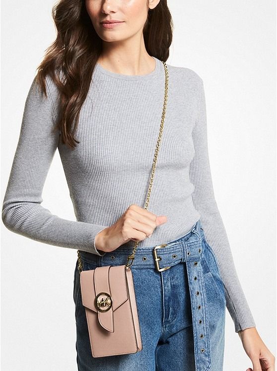 Small saffiano leather shop smartphone crossbody bag
