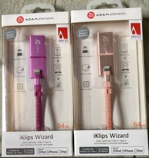 Original Adam Elements iKlip Wizard  iDrive OTG 64gb 3-in-1 Lightning / microSD / USB External Drive 3.1 / MFi Certified  for  Apple iPhone  / iPad / macOS and Windows OS