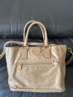 Authentic Miu Miu Bauletto Vitello Shine Leather Tote Bag Talco Retail  $1500