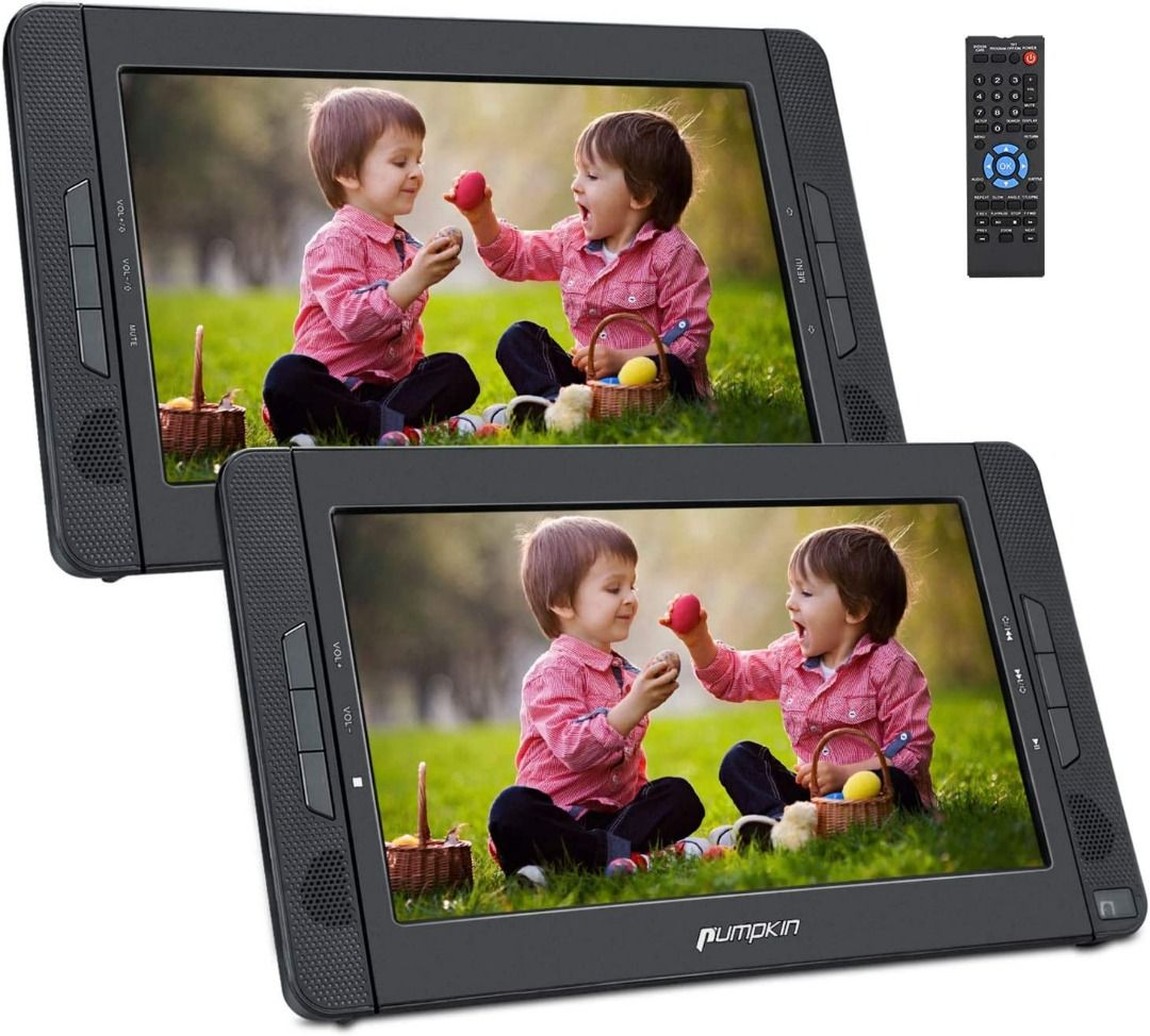 PUMPKIN 10.1" Dual Screen Portable DVD Player for Kids Built in 5 Hours