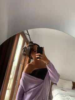 purple cardigan