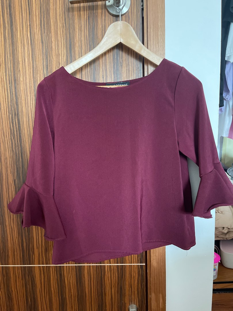 Red Blouse, Women's Fashion, Tops, Blouses on Carousell