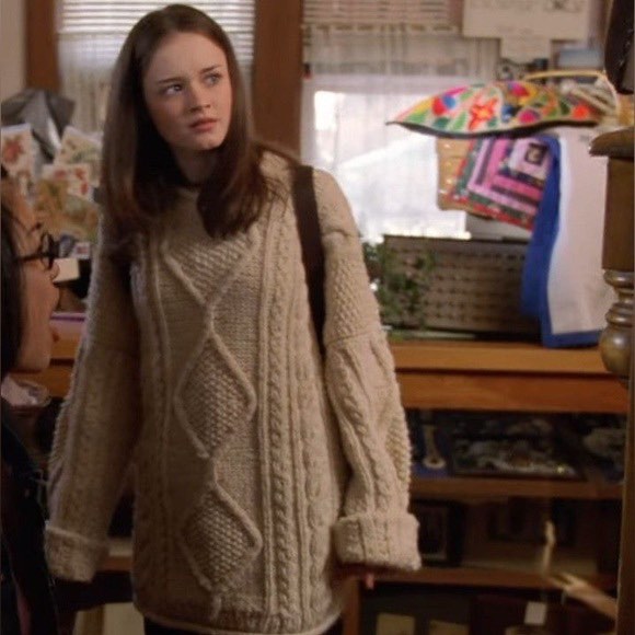 Rory Gilmore Cable Knitted Sweater Beige, Women's Fashion, Coats