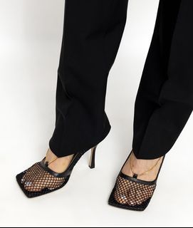 square toes mesh heels with gold hardware