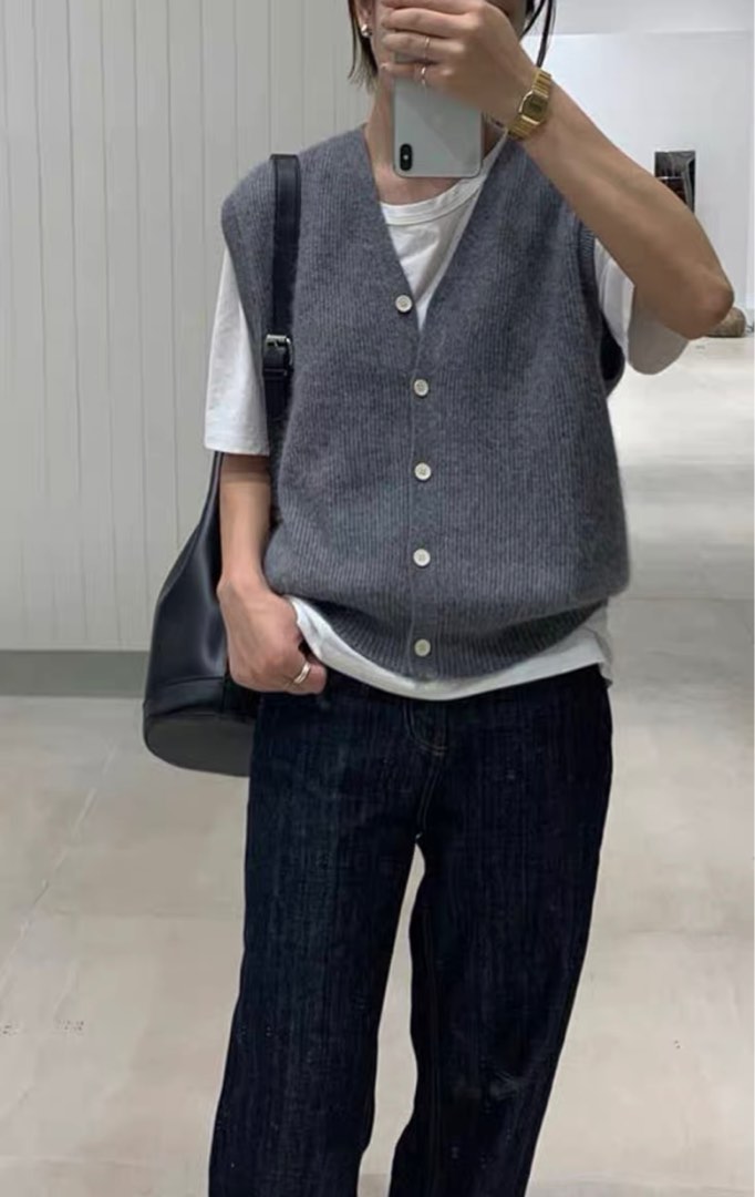 Grey Vest, Women's Fashion, Tops, Other Tops on Carousell