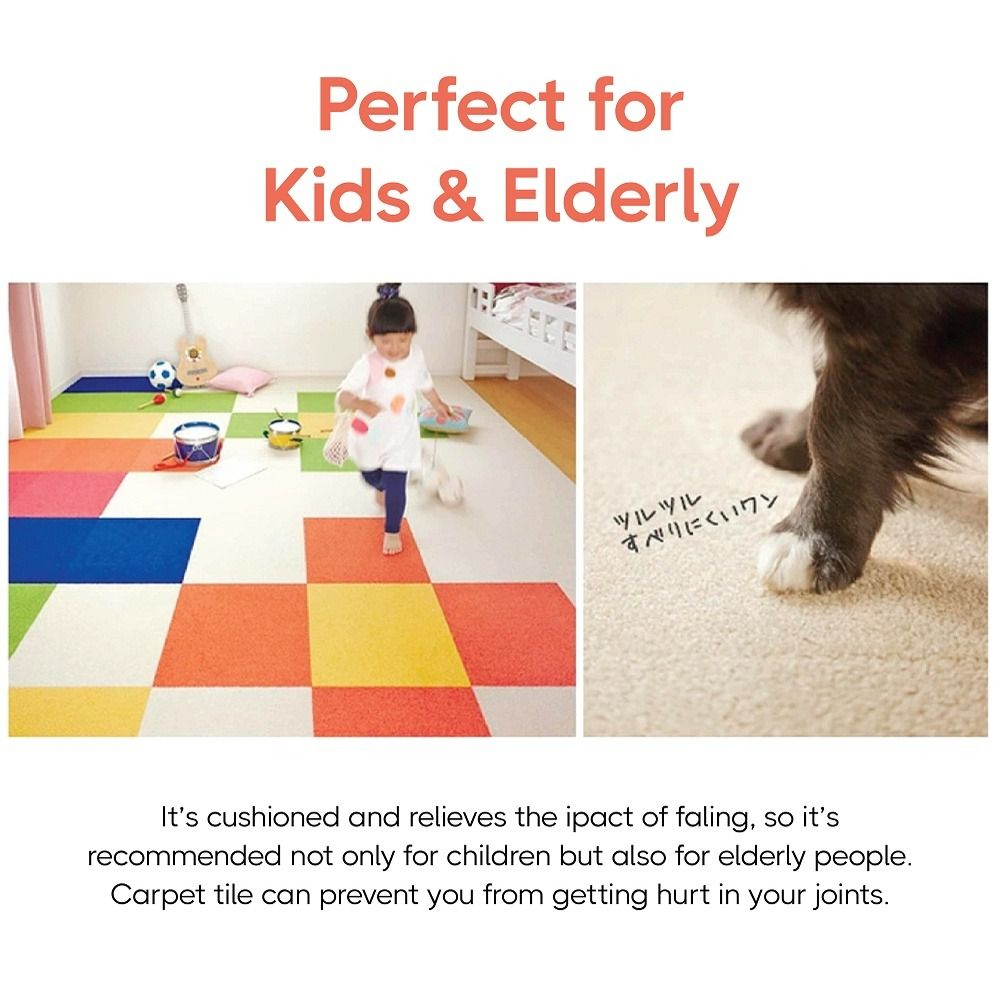 Toli Japan Tile Carpet Rug/NonSlip Tile Carpet/Kids Pets Elderly